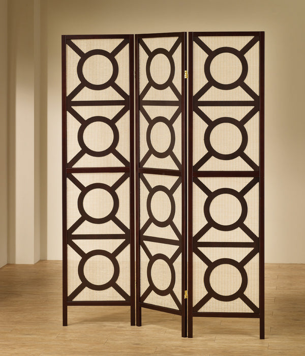 Vulcan 3-panel Geometric Folding Screen Tan and Cappuccino - California Furniture (Coachella, CA)