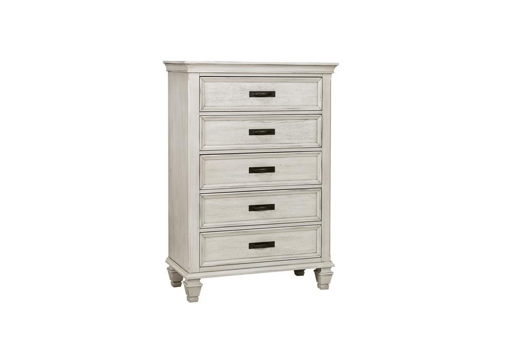 Franco 5-drawer Chest Antique White - California Furniture (Coachella, CA)