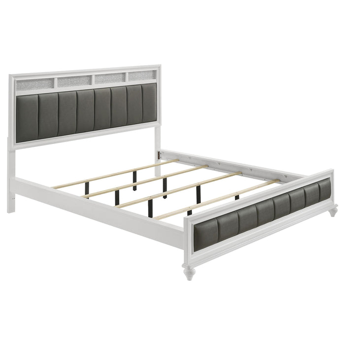 Barzini California King, E.King, & Queen Upholstered Panel Bed White - California Furniture (Coachella, CA)