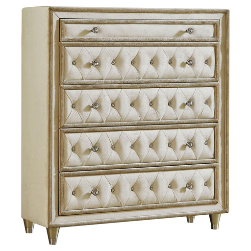 Antonella 5-drawer Upholstered Chest Ivory and Camel - California Furniture (Coachella, CA)