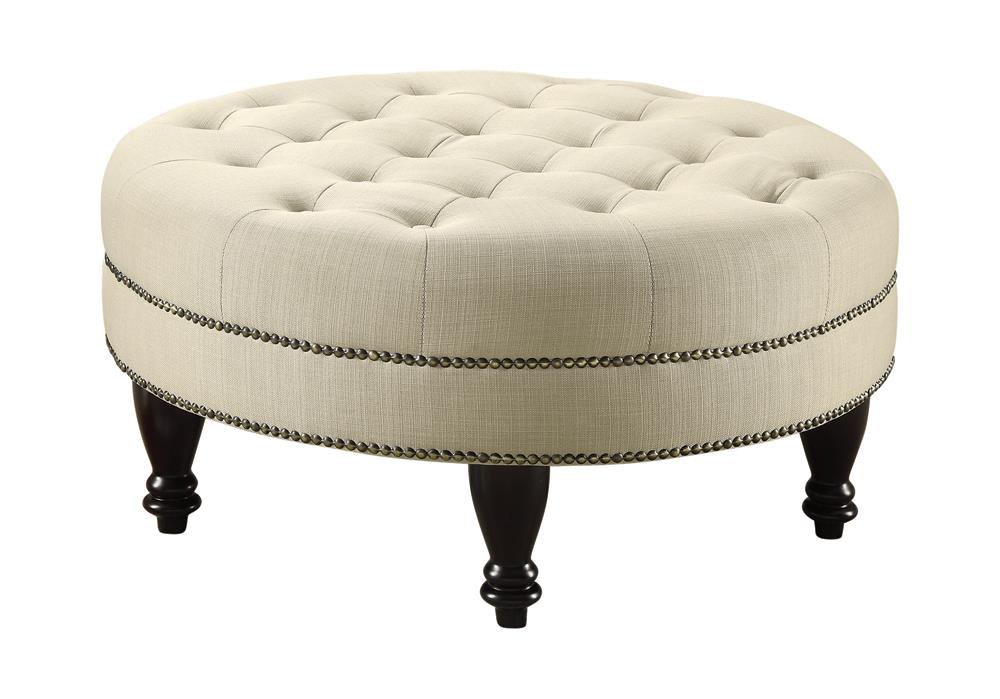 Elchin Round Upholstered Tufted Ottoman Oatmeal - California Furniture (Coachella, CA)