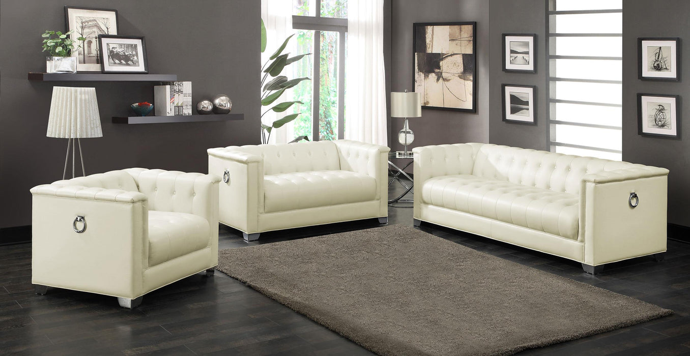 Chaviano 3-piece Upholstered Tufted Sofa Set Pearl White - California Furniture (Coachella, CA)