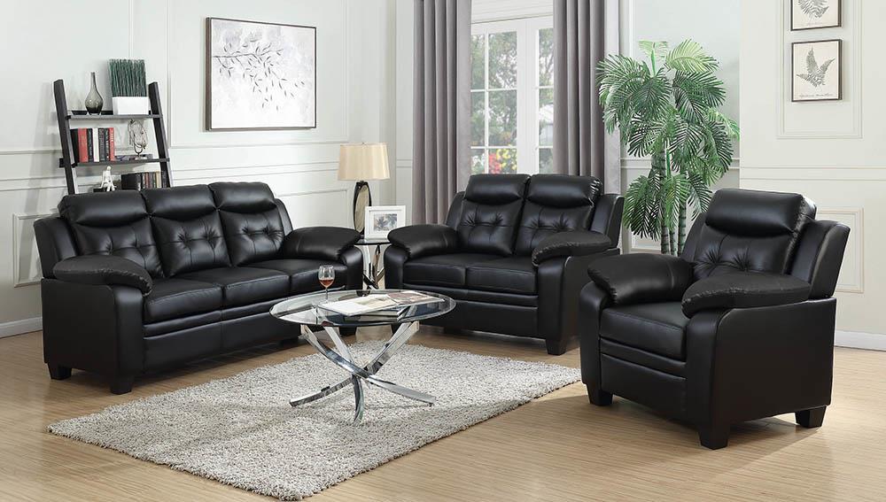 Finley Upholstered Pillow Top Arm Living Room Set Black - California Furniture (Coachella, CA)