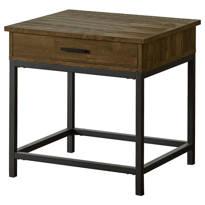 Byers Square 1-drawer End Table Brown Oak and Sandy Black - California Furniture (Coachella, CA)