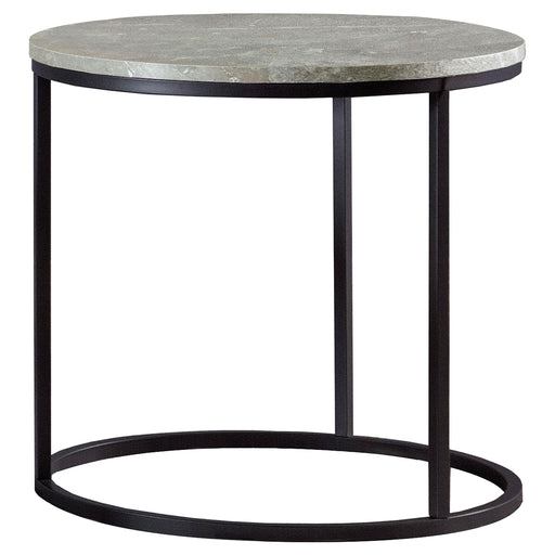 Lainey Faux Marble Round Top End Table Grey and Gunmetal - California Furniture (Coachella, CA)