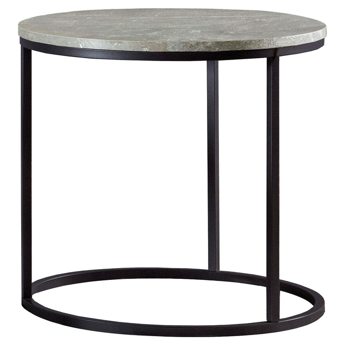 Lainey Faux Marble Round Top End Table Grey and Gunmetal - California Furniture (Coachella, CA)