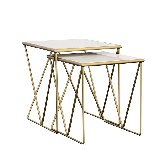 Bette 2-piece Nesting Table Set White and Gold - California Furniture (Coachella, CA)