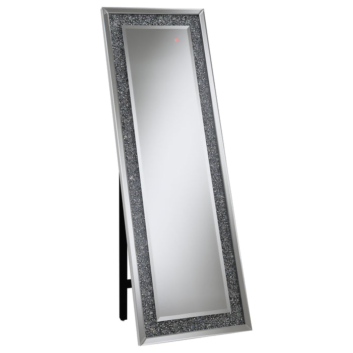 Carisi Rectangular Standing Mirror with LED Lighting Silver - California Furniture (Coachella, CA)