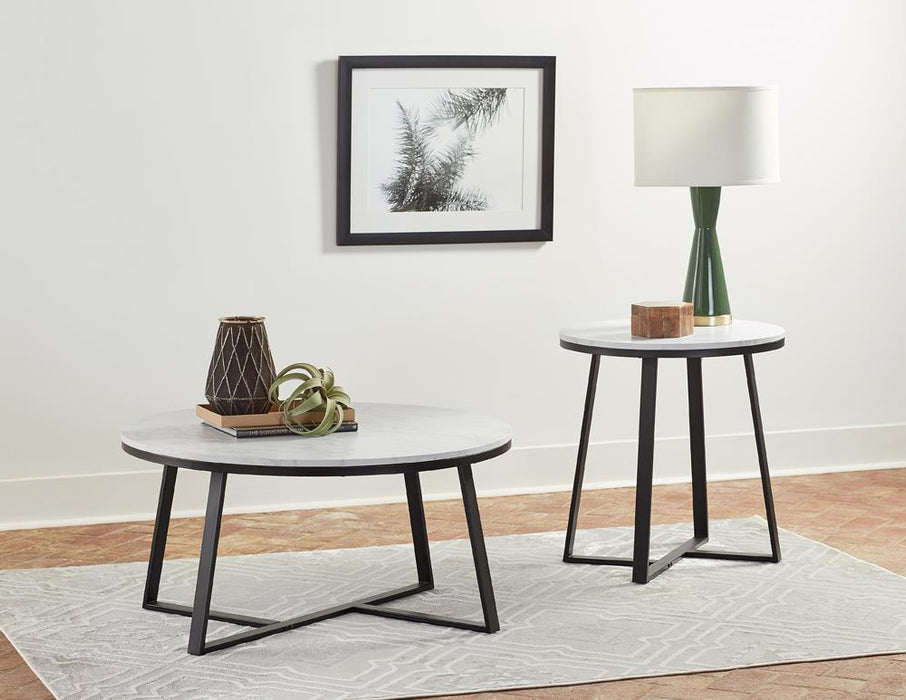 Hugo Metal Base Round End Table White and Matte Black - California Furniture (Coachella, CA)