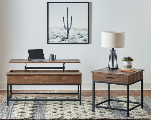 Byers Black Coffee Table with Hidden Storage Brown Oak and Sandy Black - California Furniture (Coachella, CA)