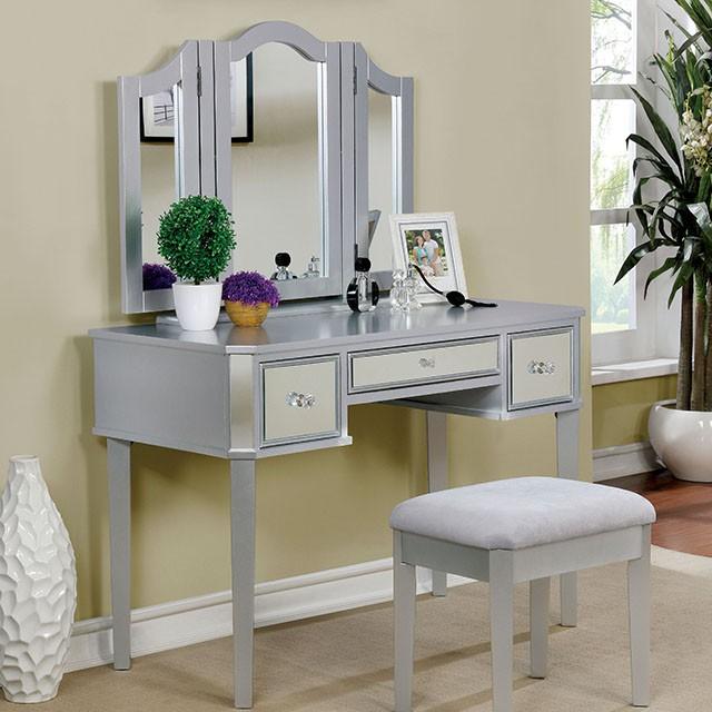 CLARISSE Silver Vanity w/ Stool - California Furniture (Coachella, CA)