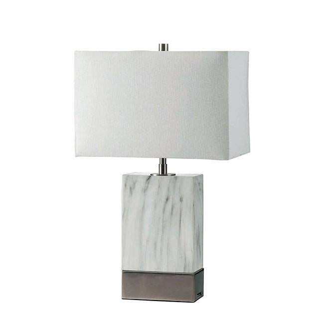 Faith White Marble/Silver 20"H White Marble Steel Table Lamp - California Furniture (Coachella, CA)