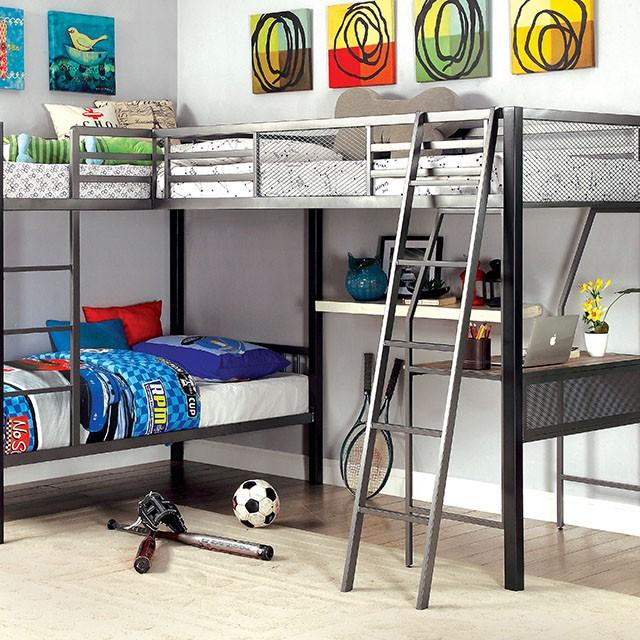 BALLARAT Silver Triple Twin Bunk Bed w/ Desk - California Furniture (Coachella, CA)
