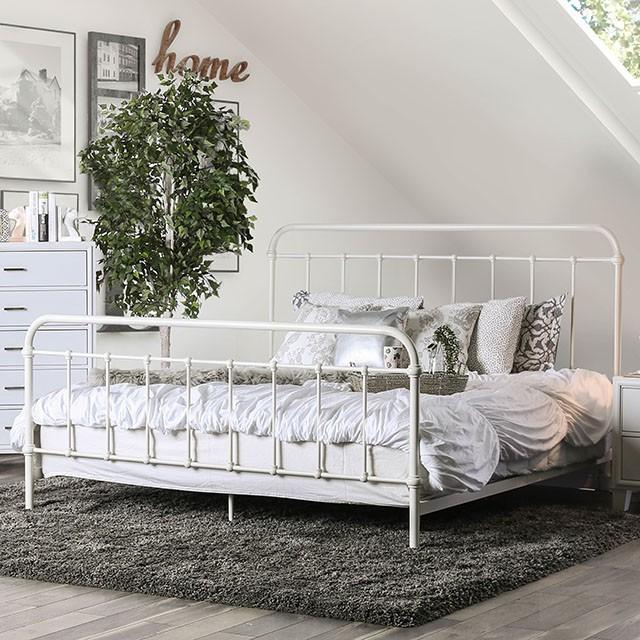IRIA Vintage White Cal.King, E.King, & Full Bed - California Furniture (Coachella, CA)