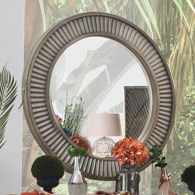 Kamalah Antique Gray Round Mirror - California Furniture (Coachella, CA)