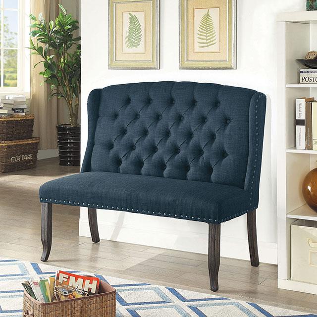 Sania III Blue 2-Seater Love Seat Bench, Blue - California Furniture (Coachella, CA)