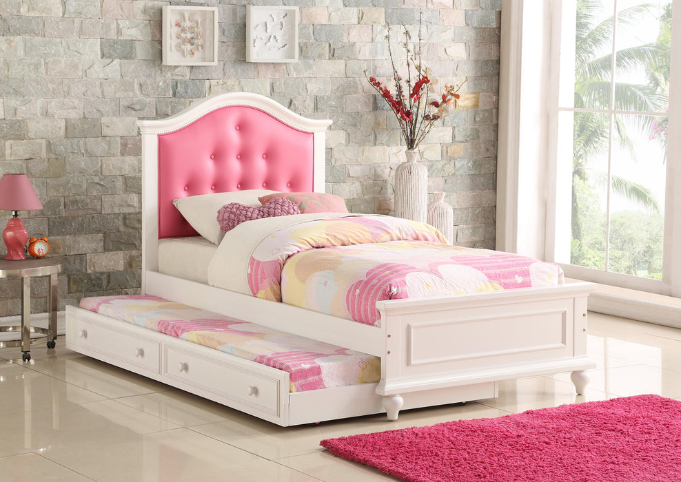 Mcraft Twin Bed W/Trundle-Pink+White in White