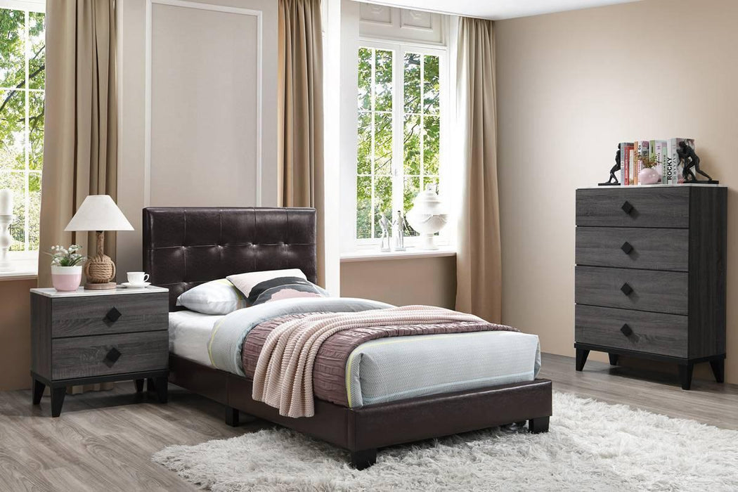 Chyuan Twin Bed/Brown Pu in Brown / Black