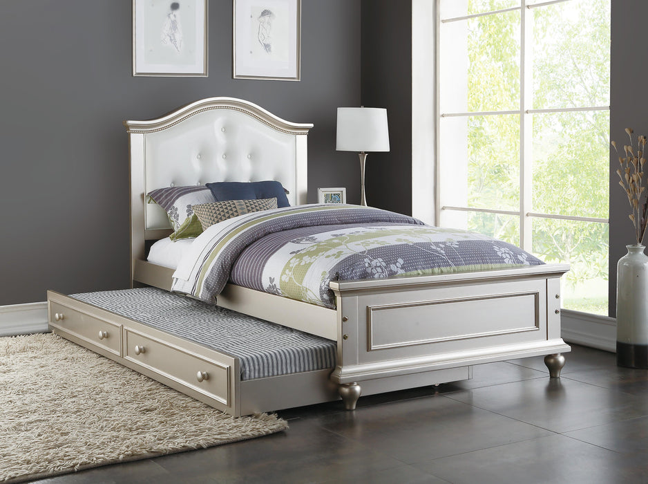 Mcraft Twin Bed W/Trundle-White+Silver in Silver