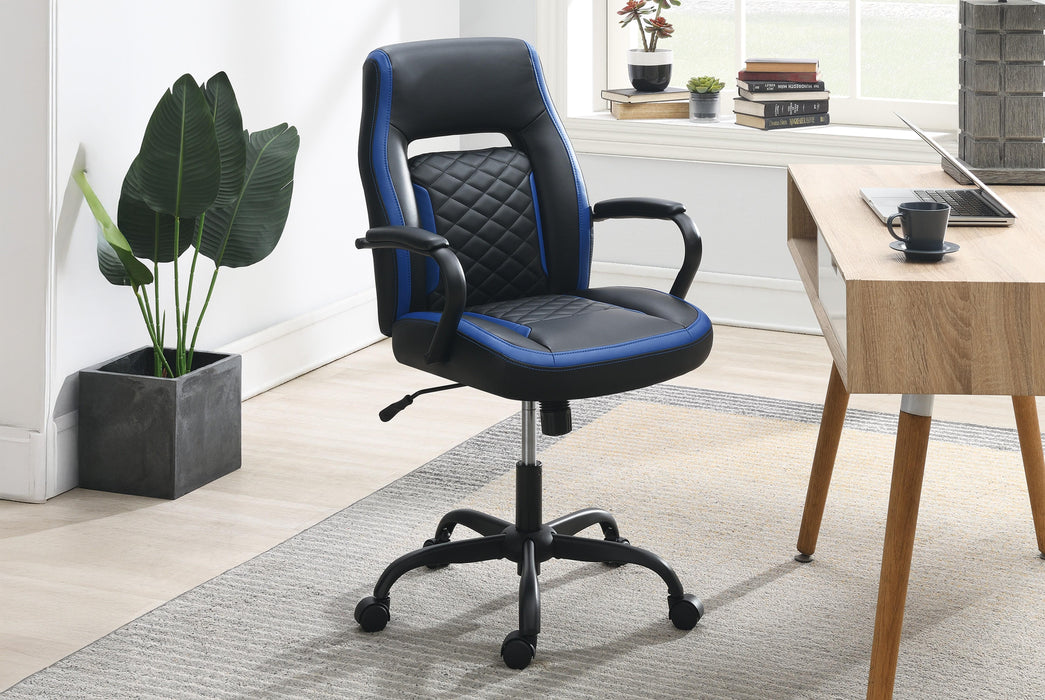 Uefurn Office Chair/Faux Leather in Black+Blu