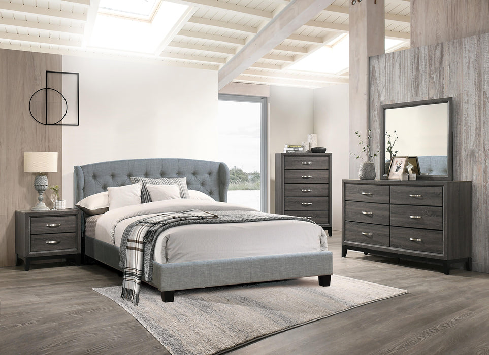 Vphong Full Bed/Grey Fabric in Grey / Espresso