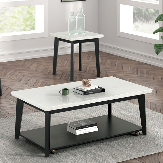 Thisted Rectangle Marble Coffee Table w/ Casters - California Furniture (Coachella, CA)