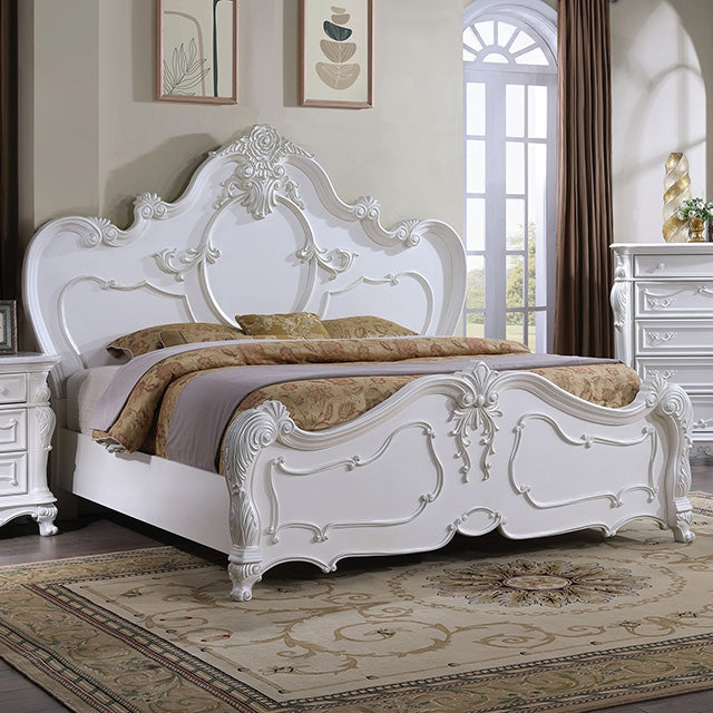 Roselli E.King & Queen Bed White & Chrome - California Furniture (Coachella, CA)