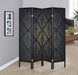 Haidera 4-panel Damask Pattern Folding Screen Black - California Furniture (Coachella, CA)