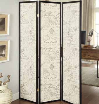 Felice 3-panel French Script Print Folding Screen Espresso - California Furniture (Coachella, CA)