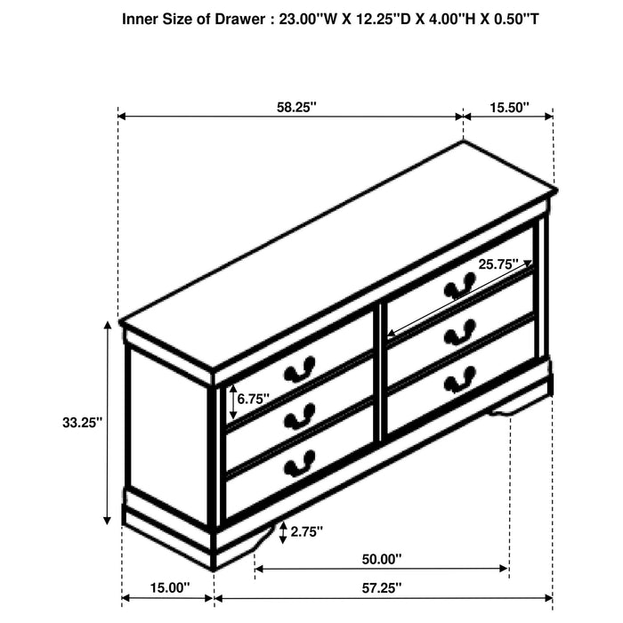 Louis Philippe 6-drawer Dresser White - California Furniture (Coachella, CA)