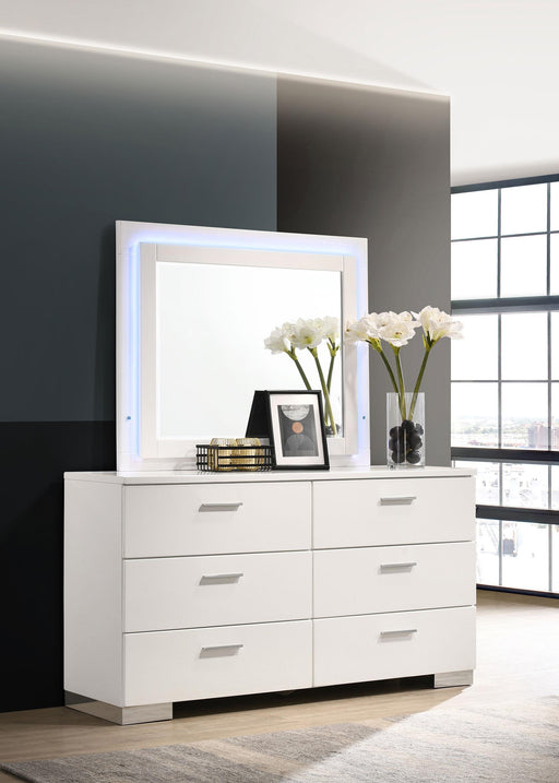 Felicity 6-drawer Dresser with LED Mirror White High Gloss - California Furniture (Coachella, CA)