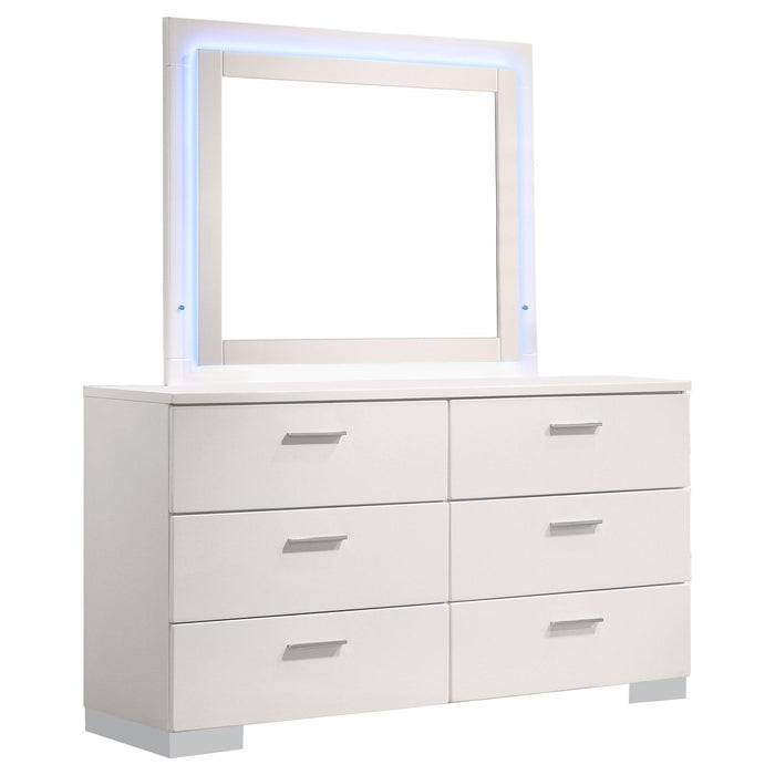 Felicity 6-drawer Dresser with LED Mirror White High Gloss - California Furniture (Coachella, CA)