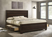 Kauffman California King, Eastren king, & Queen Storage Bed Dark Cocoa - California Furniture (Coachella, CA)