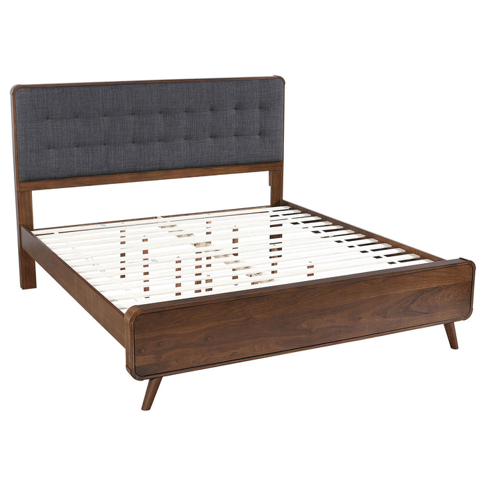 Robyn California King, E.King, & Queen Bed with Upholstered Headboard Dark Walnut - California Furniture (Coachella, CA)