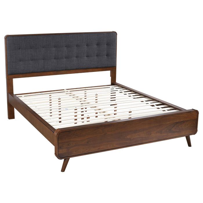 Robyn California King, E.King, & Queen Bed with Upholstered Headboard Dark Walnut - California Furniture (Coachella, CA)