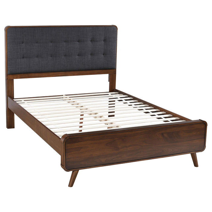 Robyn California King, E.King, & Queen Bed with Upholstered Headboard Dark Walnut - California Furniture (Coachella, CA)
