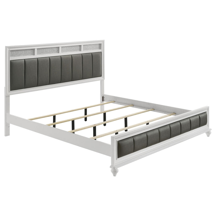 Barzini California King, E.King, & Queen Upholstered Panel Bed White - California Furniture (Coachella, CA)