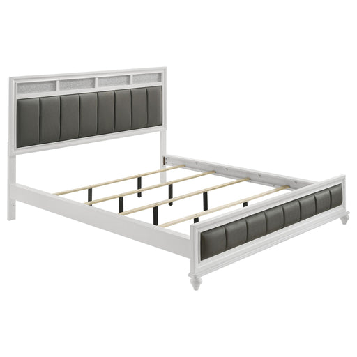 Barzini California King, E.King, & Queen Upholstered Panel Bed White - California Furniture (Coachella, CA)
