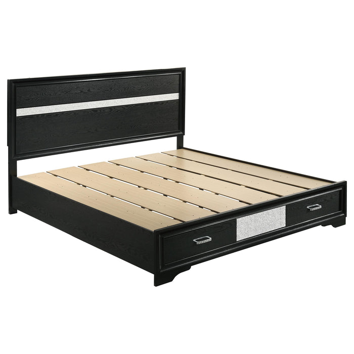 Miranda California King. E.King, & Queen 2-drawer Storage Bed Black & White - California Furniture (Coachella, CA)