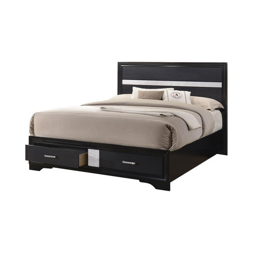 Miranda California King. E.King, & Queen 2-drawer Storage Bed Black & White - California Furniture (Coachella, CA)