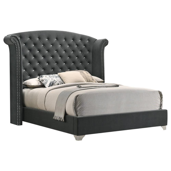 Melody California King, Eastren King, Queen Wingback Upholstered Bed Pacific Blue & Grey - California Furniture (Coachella, CA)