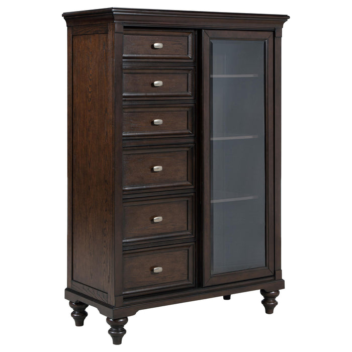 Andover 6-drawer Tempered Glass Door Chest Dark Oak - California Furniture (Coachella, CA)