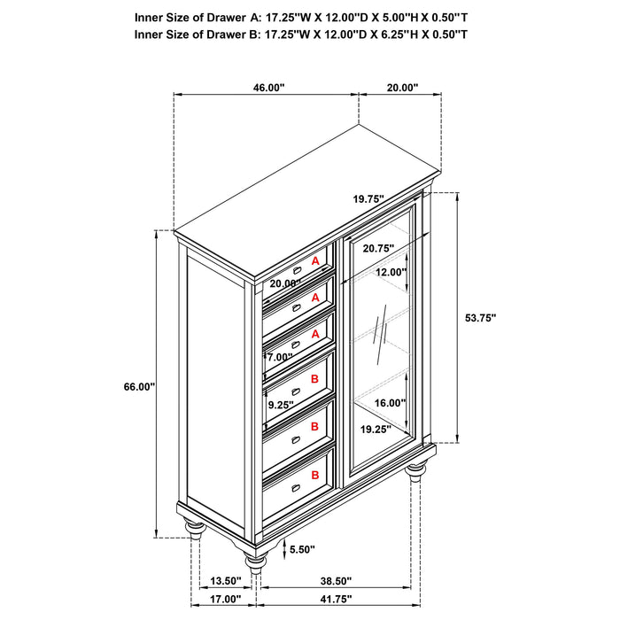 Andover 6-drawer Tempered Glass Door Chest Dark Oak - California Furniture (Coachella, CA)