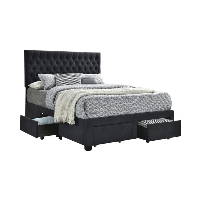 Soledad Eastern King, Full, & Queen 4-drawer Button Tufted Storage Bed Black & White - California Furniture (Coachella, CA)