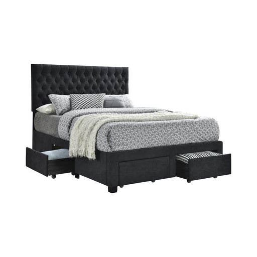 Soledad Eastern King, Full, & Queen 4-drawer Button Tufted Storage Bed Black & White - California Furniture (Coachella, CA)