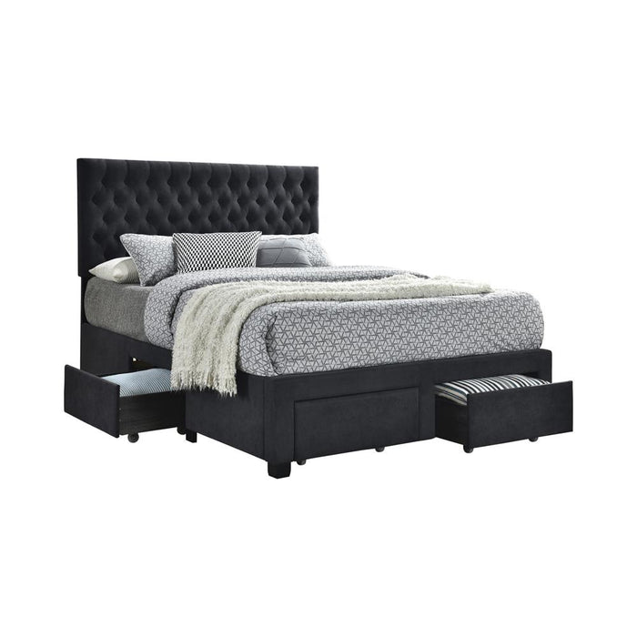 Soledad Eastern King, Full, & Queen 4-drawer Button Tufted Storage Bed Black & White - California Furniture (Coachella, CA)