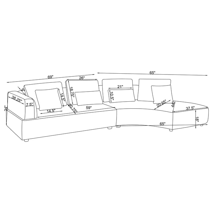 Toscano 134-inch Upholstered Sectional Sofa Grey - California Furniture (Coachella, CA)