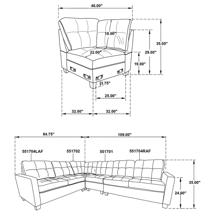 Georgina 5 Pc Stationary Sectionals Grey - California Furniture (Coachella, CA)