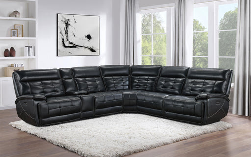 Hewitt Leather Upholstered Power Reclining Sectional Black - California Furniture (Coachella, CA)