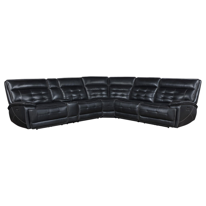 Hewitt Leather Upholstered Power Reclining Sectional Black - California Furniture (Coachella, CA)